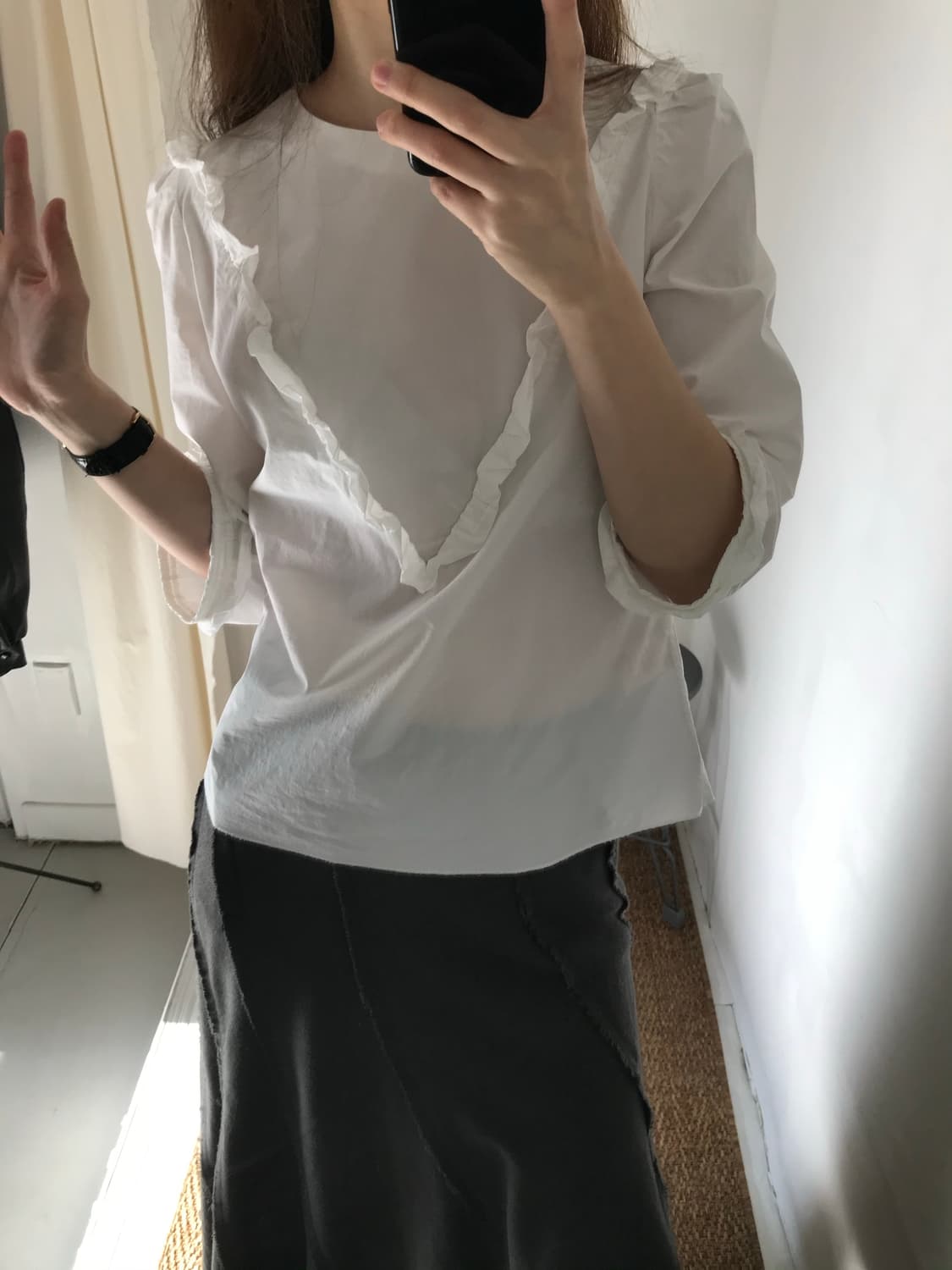 white frill cotton blouse 상품이미지4