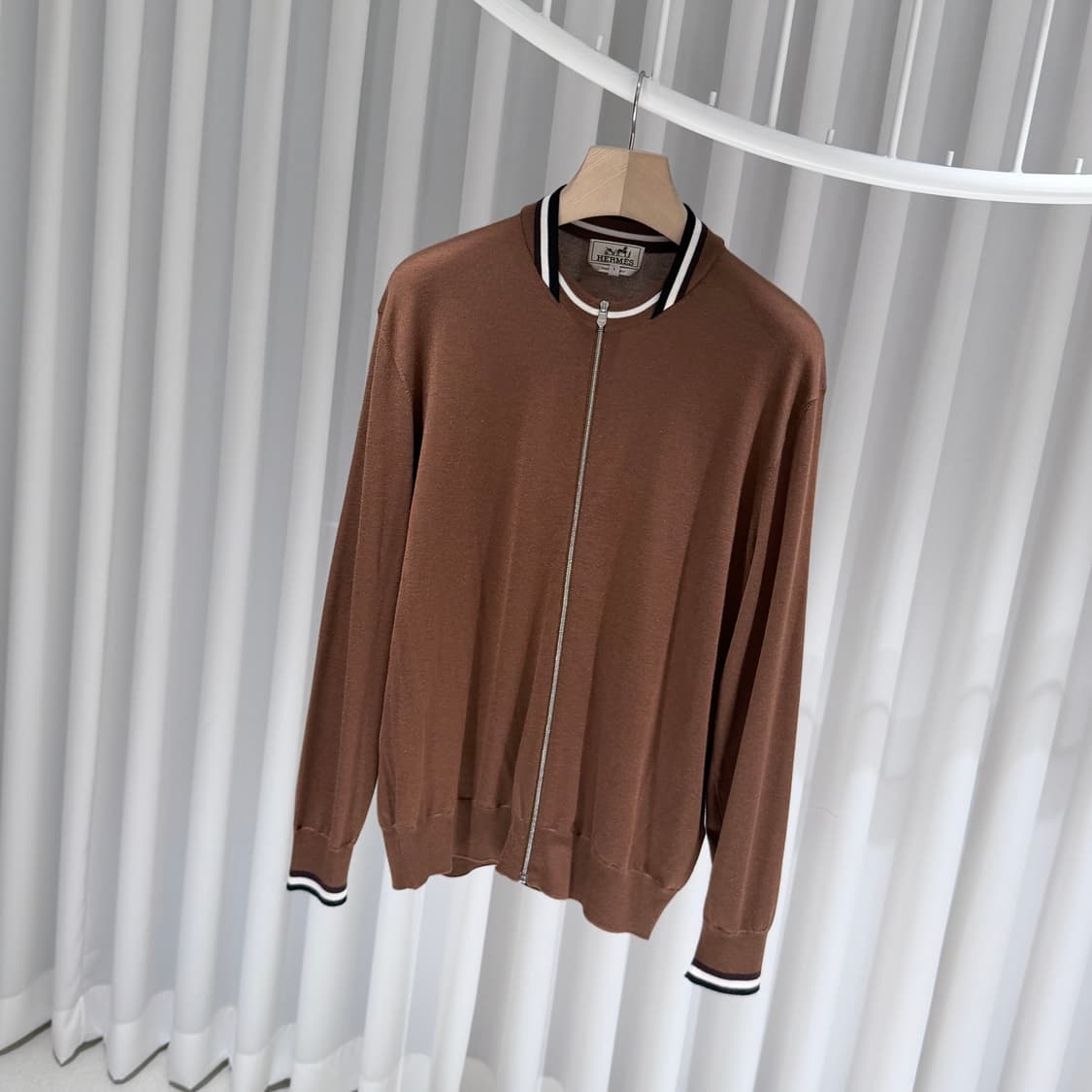(A+/L) / 에르메스 스트라이프 캐시미어 니트 집업 브라운 상품이미지2