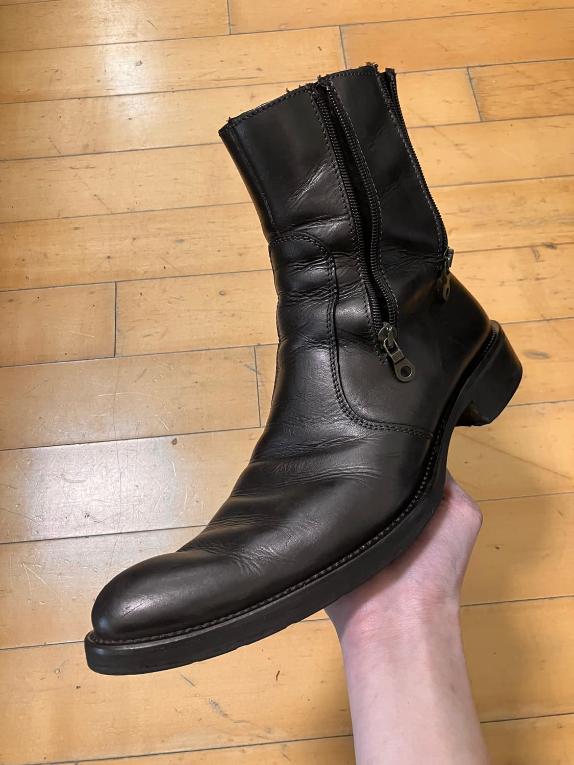 ANN DEMEULEMEESTER 90s 업턴 토 멀티지퍼 부츠 블랙  상품이미지2