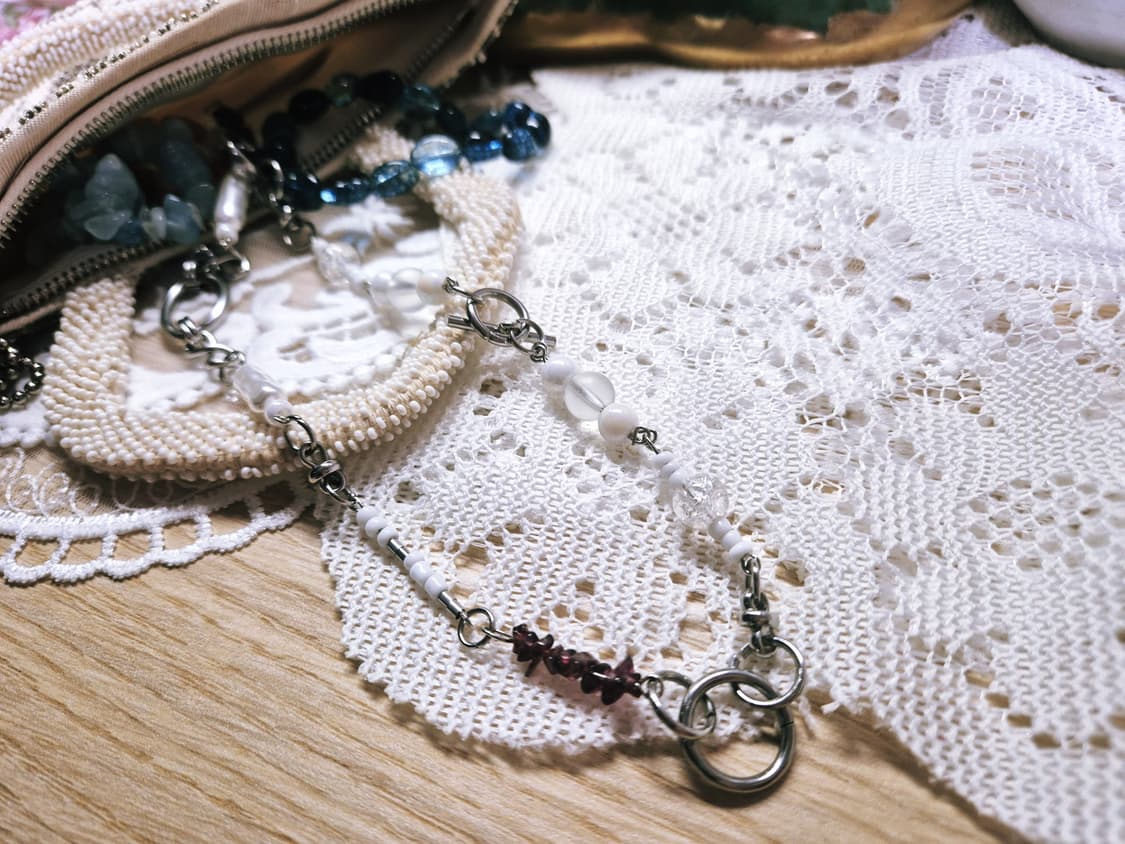 핸드메이드) 화이트 비즈 가넷 원석 토글바 목걸이 상품이미지6