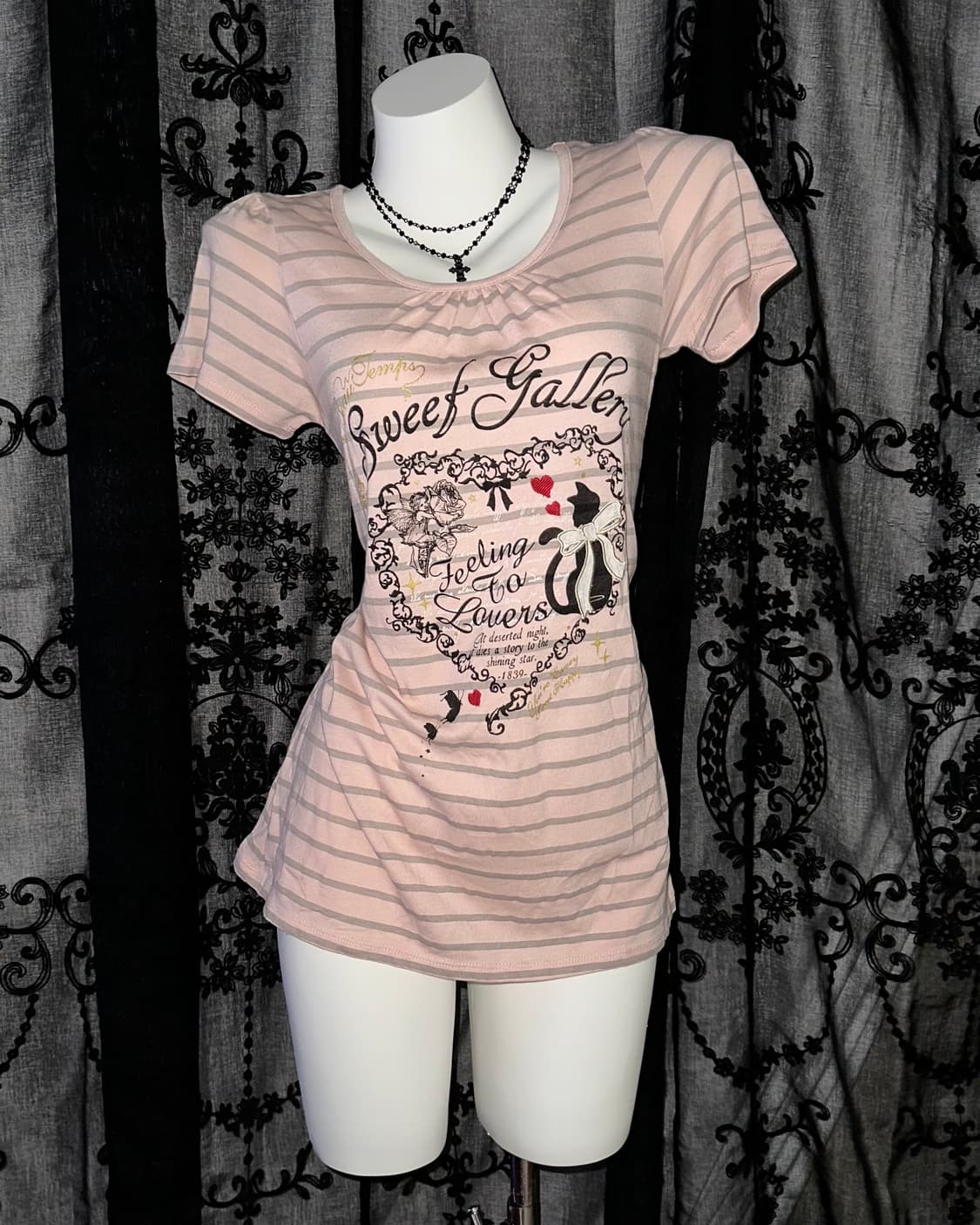 Lovely pink striped short sleeve 상품이미지1
