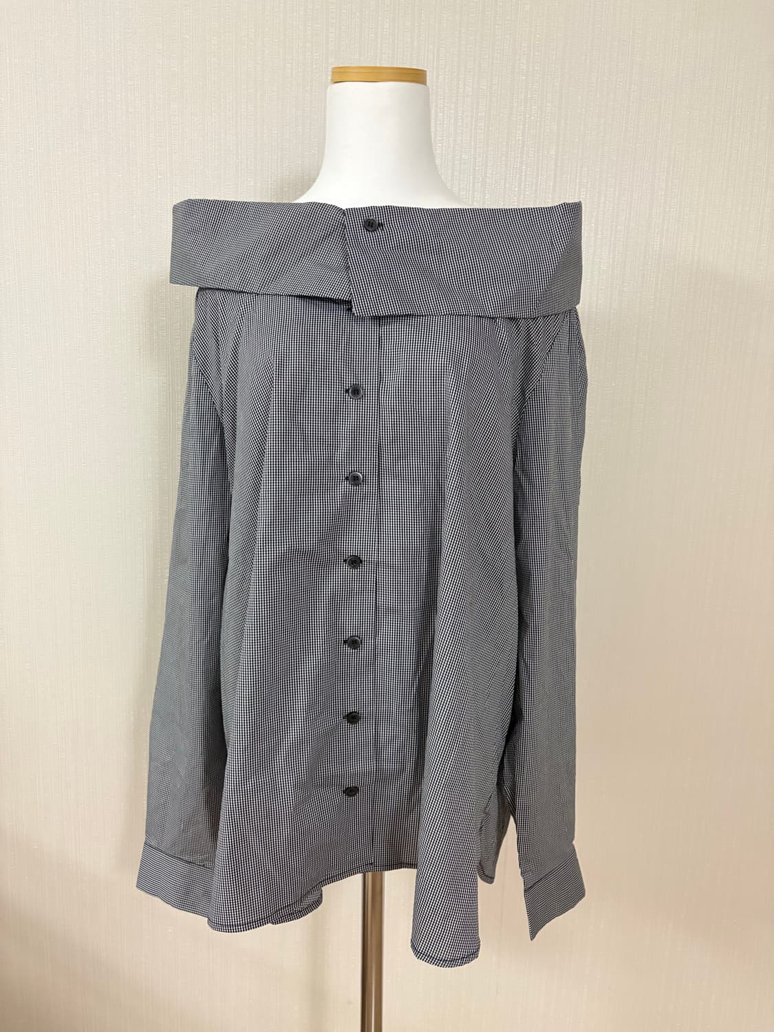 [kOhAKU] 깅엄 체크 오프숄더 셔츠 블라우스 상품이미지1