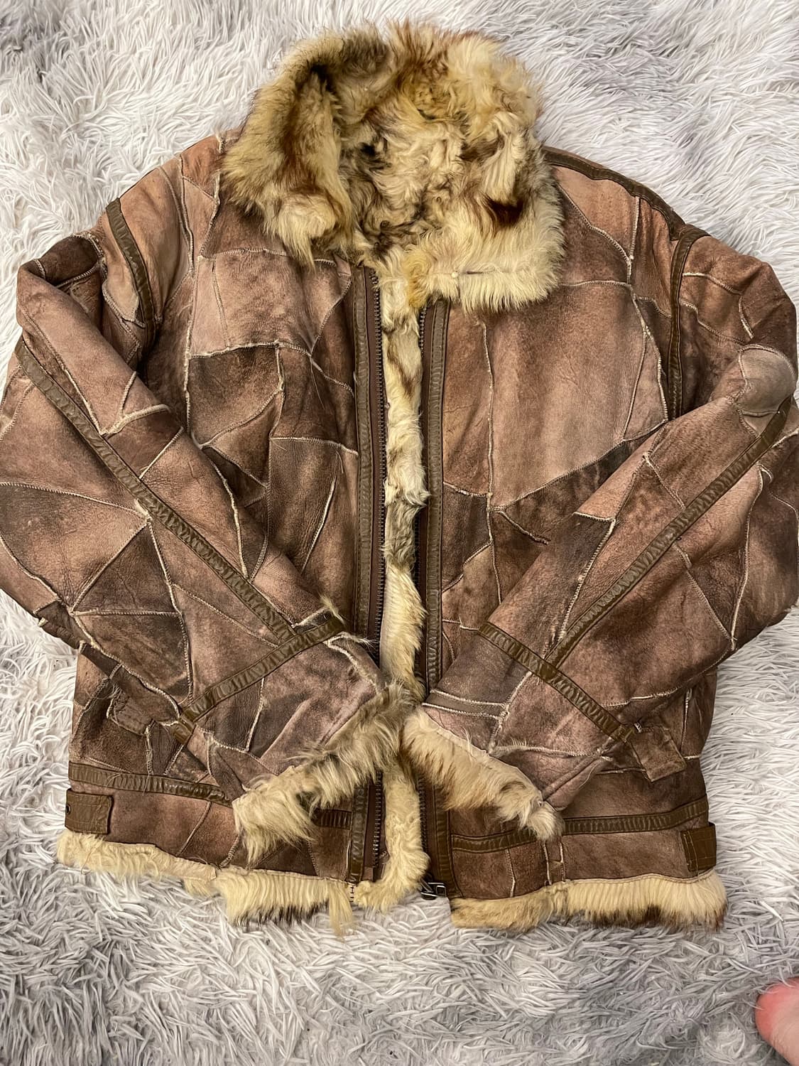 빈티지 브라운 패치워크 무스탕 자켓 상품이미지1