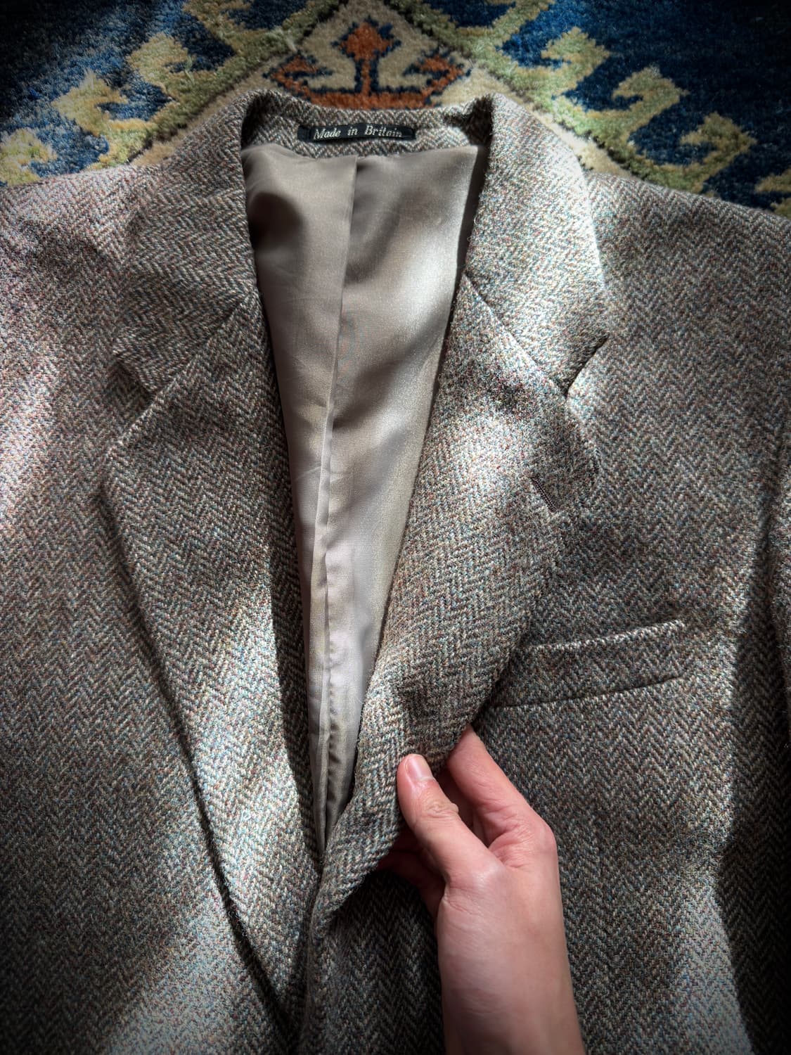 90s 헤리스트위드 그린우즈 헤링본 울 블레이저 상품이미지4