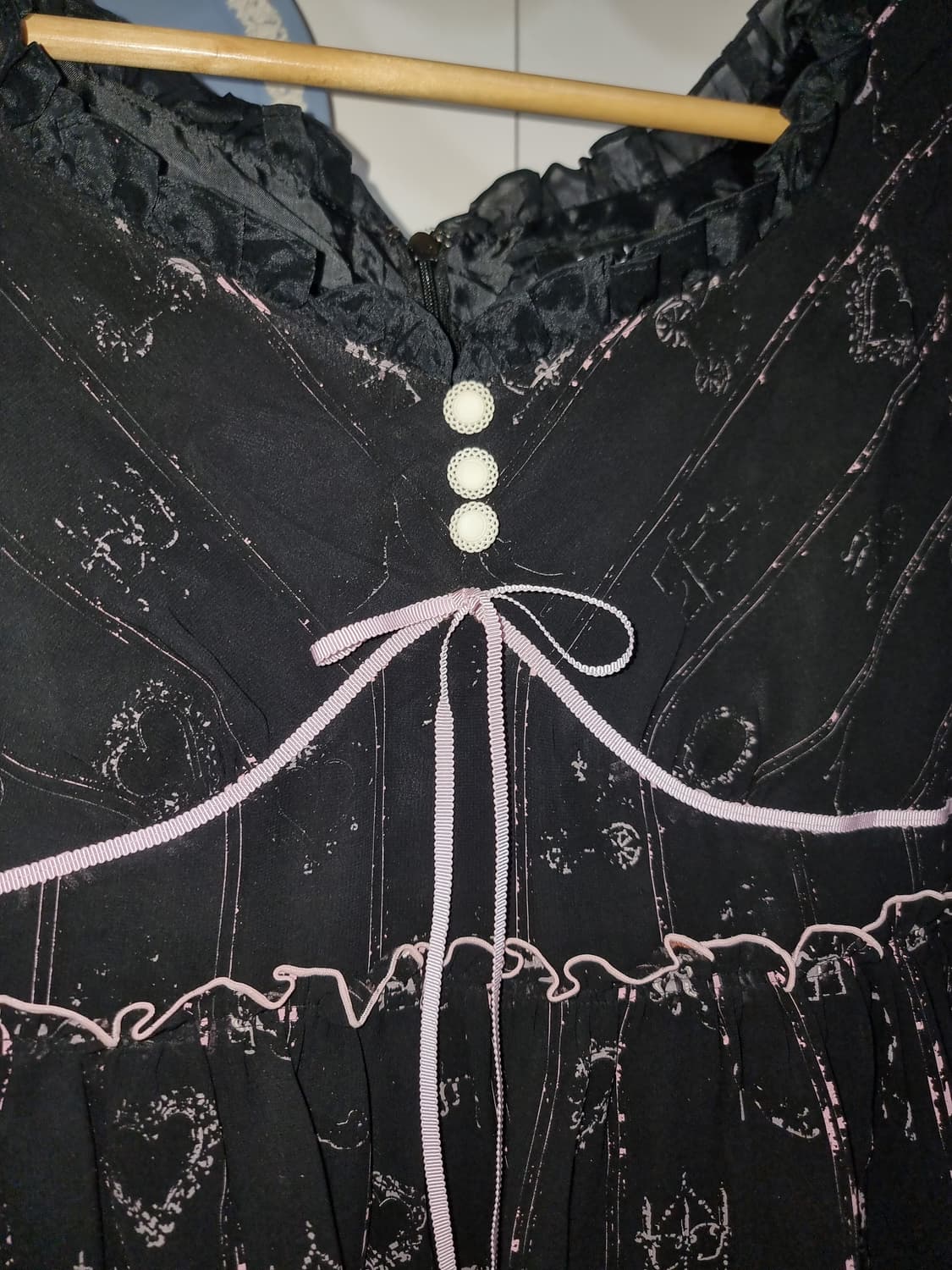 (MILK/밀크) 블랙 쉬폰 프린트 리본 원피스 상품이미지3