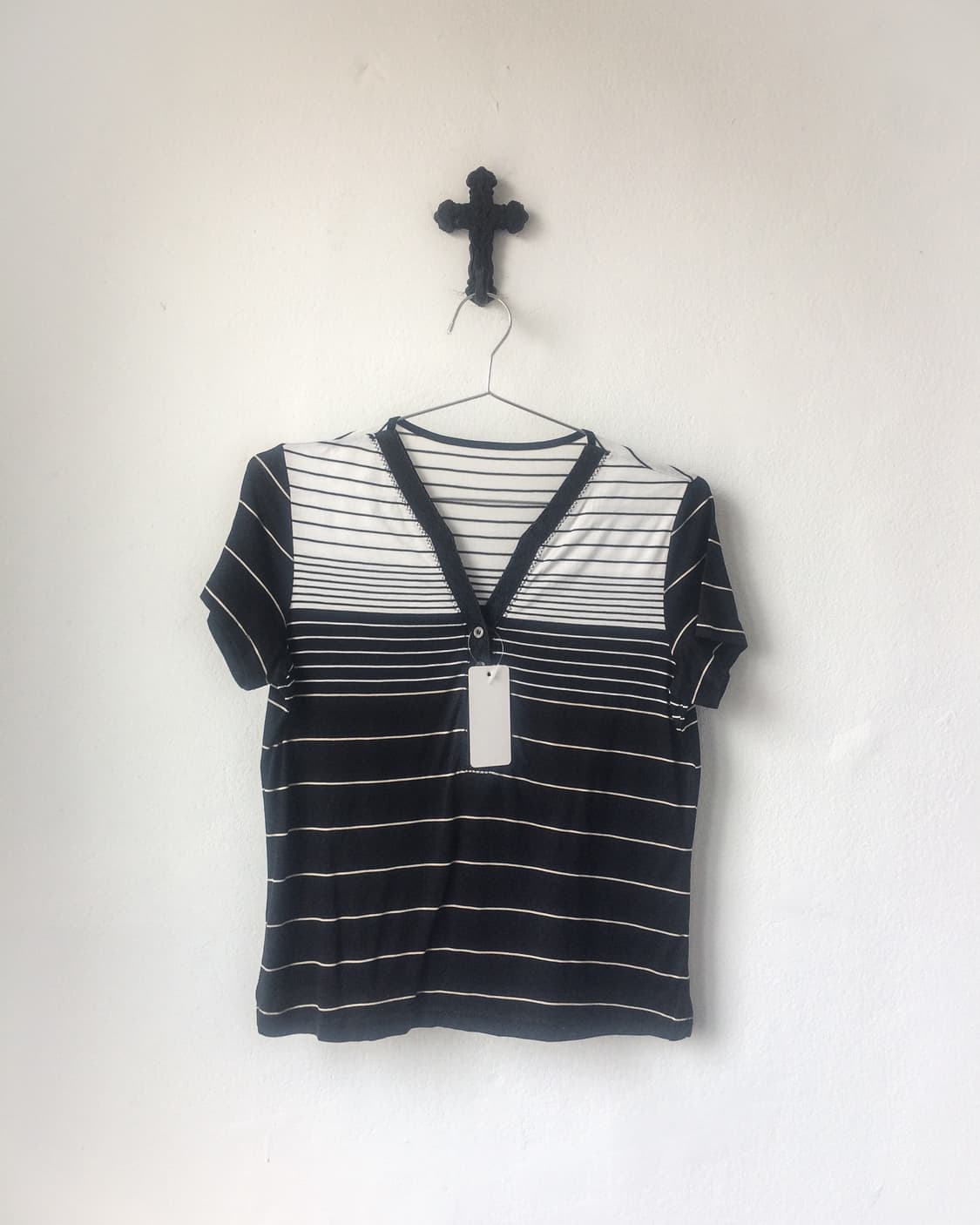 Stripe pattern Henry neck t shirt 상품이미지2