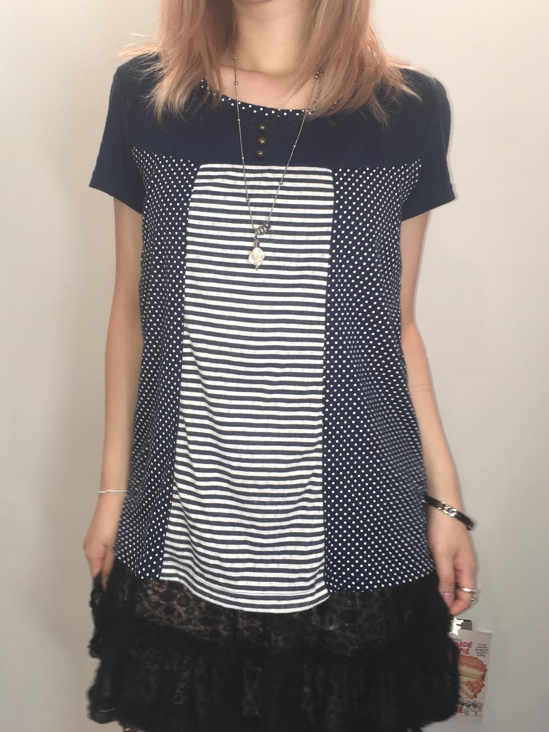 jpn vintage dot stripe patchwork t shirt 상품이미지1