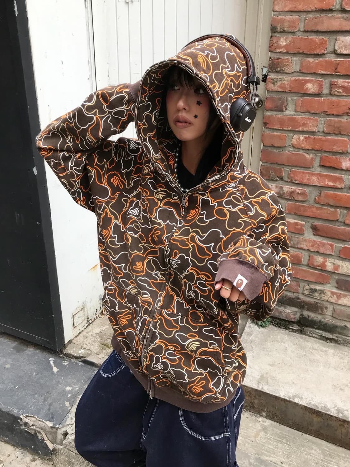 Bape Neon Brown Two-Way Hood Zip-Up 상품이미지2