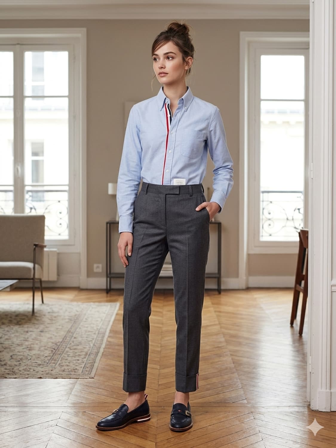 [여성] 톰브라운 삼선 옥스포드 셔츠 하늘색 상품이미지9