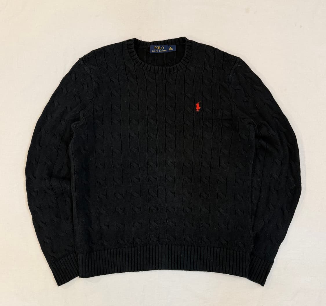 폴로 랄프로렌 케이블 꽈배기 니트 블랙 레드 상품이미지1