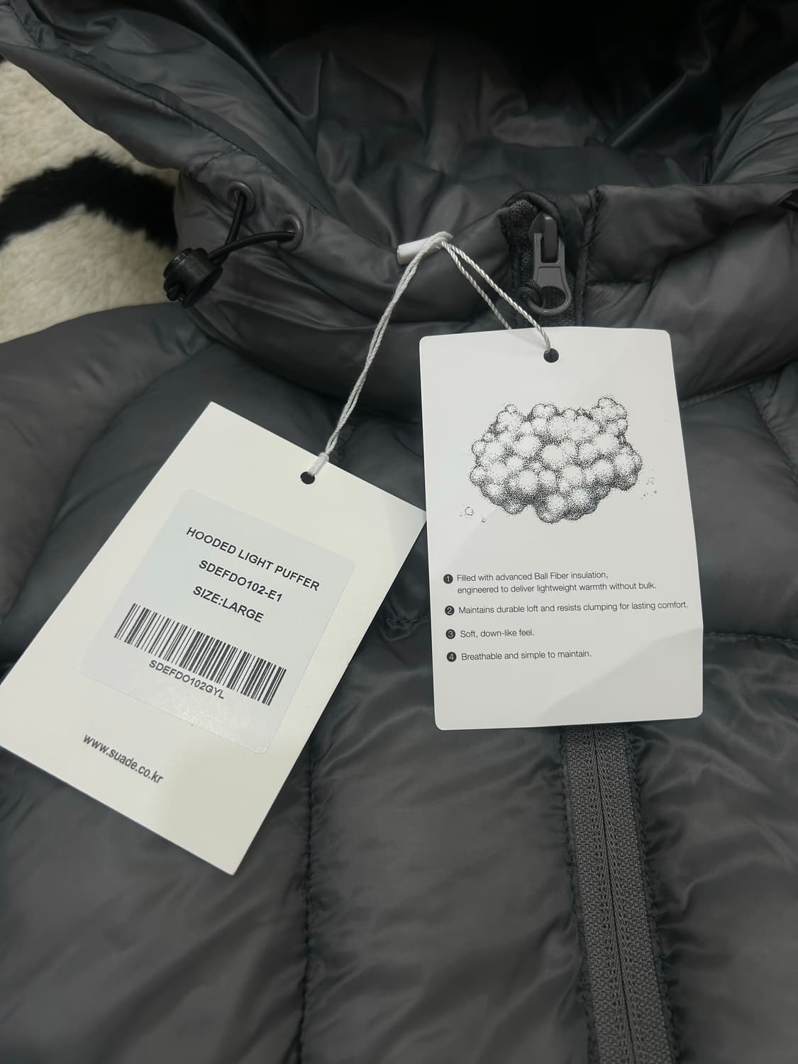 [L]스웨이드 라이트 푸퍼 후드패딩/그레이 상품이미지5