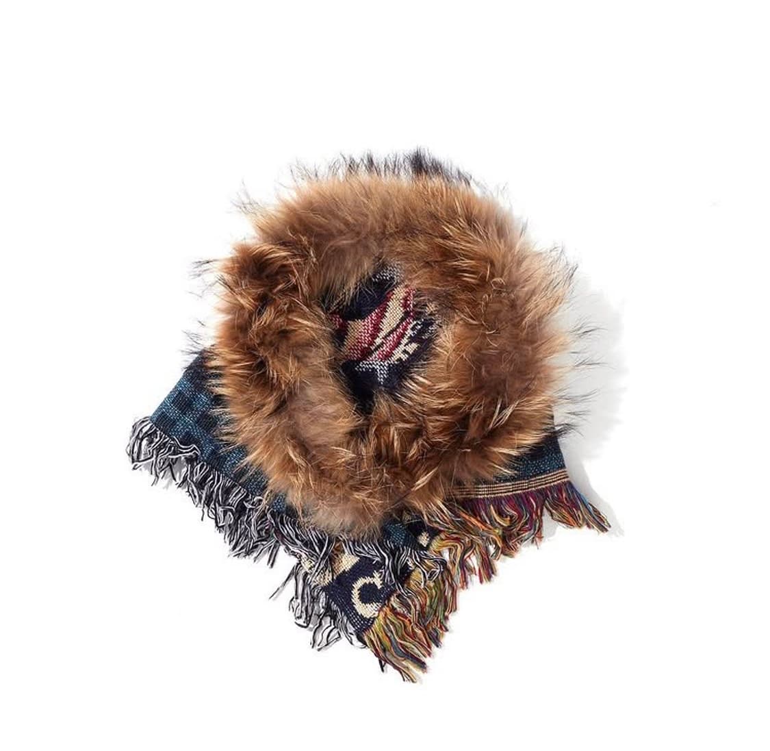 빈티지 퍼 프린지 블랭킷 스카프 모자 상품이미지3