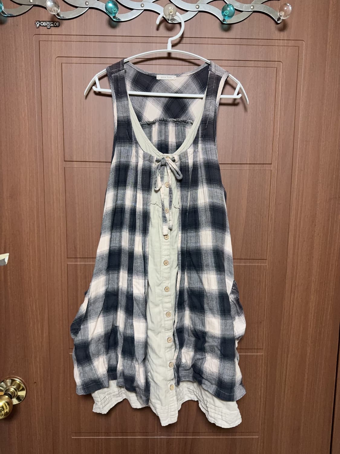 모리걸 하구미 일본 빈티지 체크 레이어드 끈 나시 바선생 원피스 상품이미지1