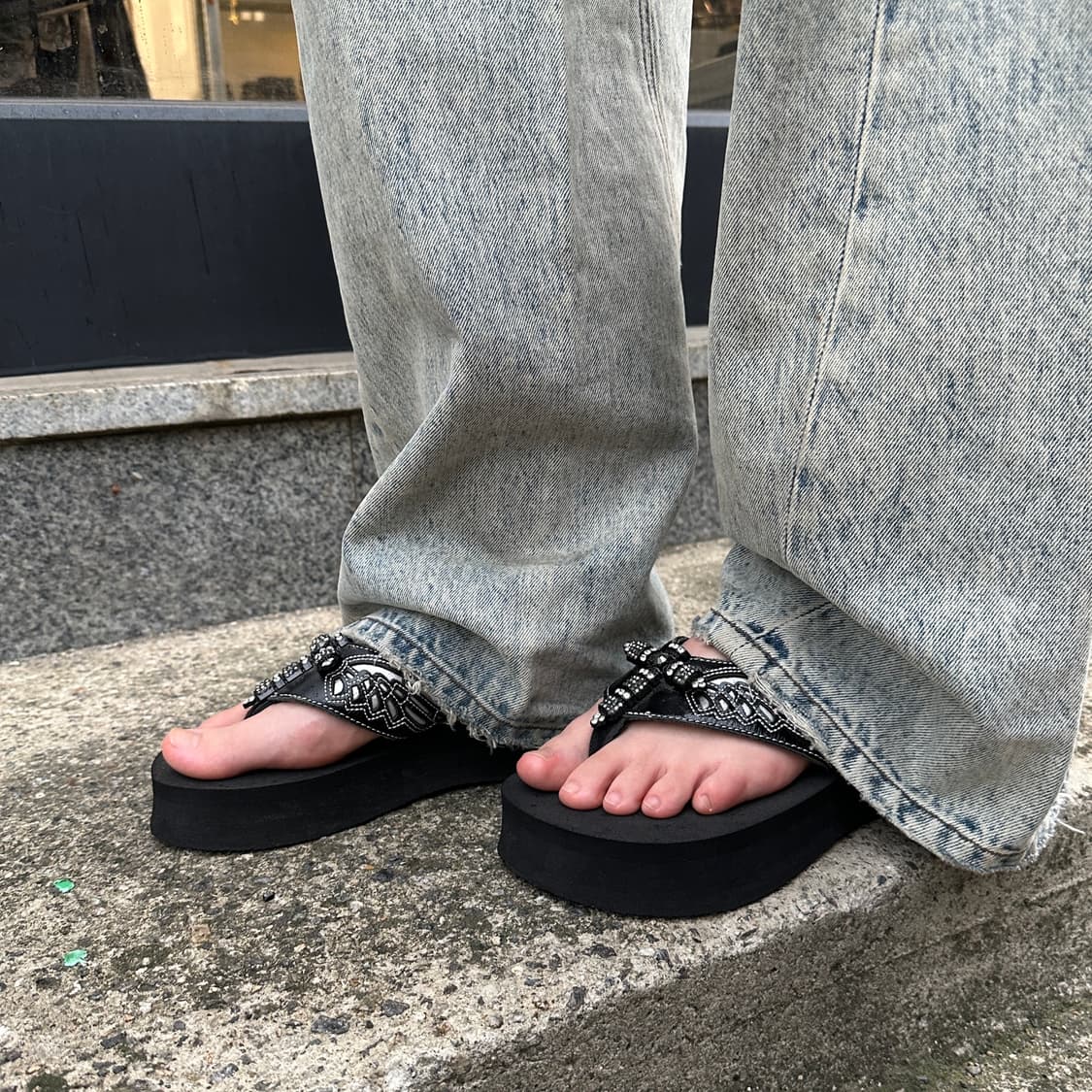 00s 블랙 J Boots 라인스톤 크로스 레더 샌들 상품이미지10