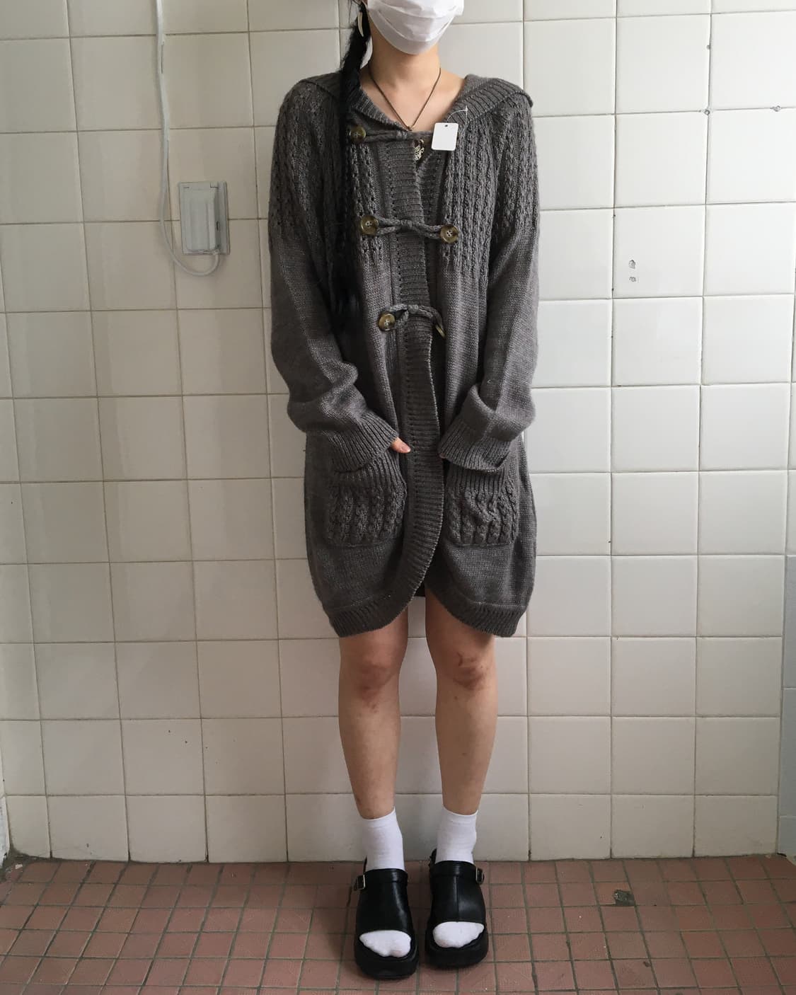 Double button point hood knit cardigan 상품이미지4