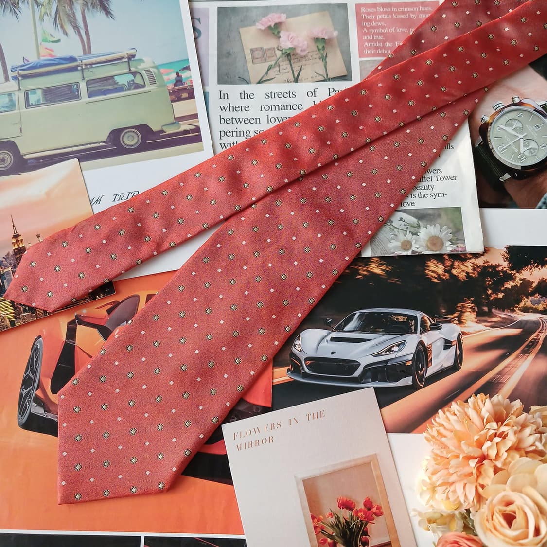 알테아 실크 오렌지 패턴 넥타이 9.2cm A등급 A19253
 상품이미지3