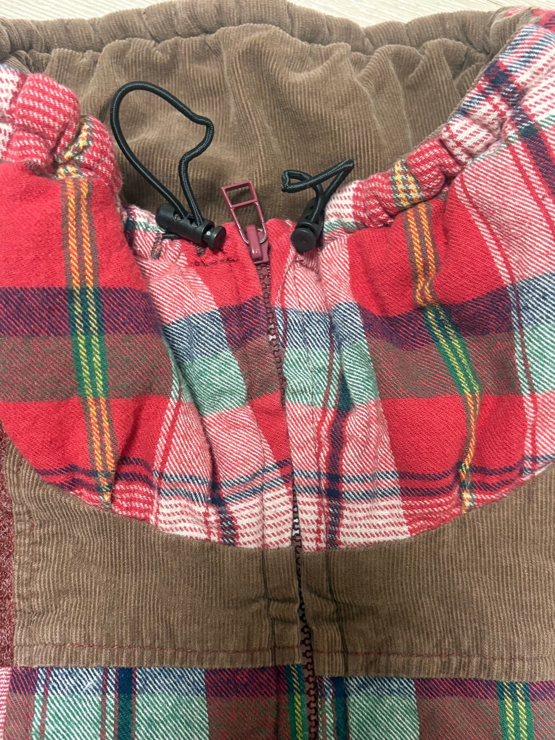드럭스토어 패딩조끼 빈티지 하구미 모리걸 패턴 패치 체크  상품이미지3