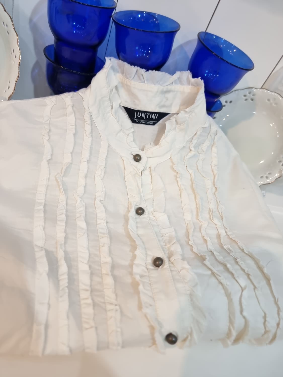 JUNTINI 프릴 장식 블라우스 아이보리 상품이미지6