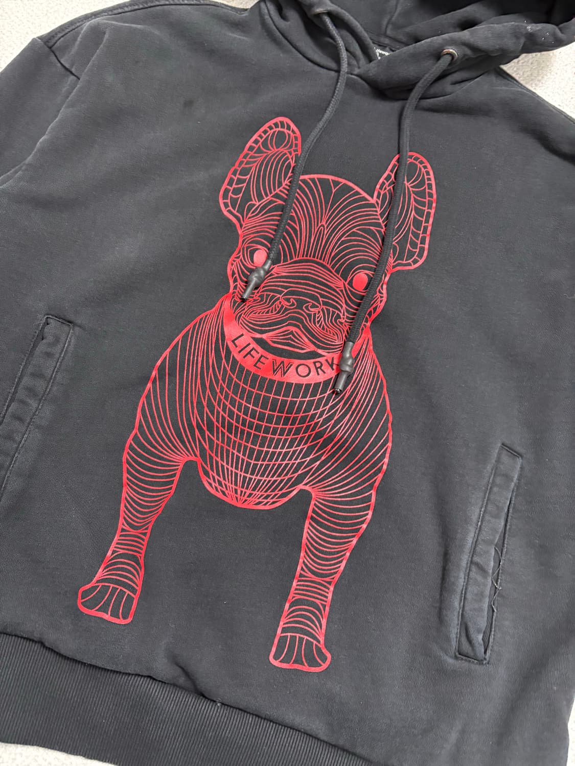 라이프워크 빅라독 레드 프린팅 후드티 블랙 상품이미지5