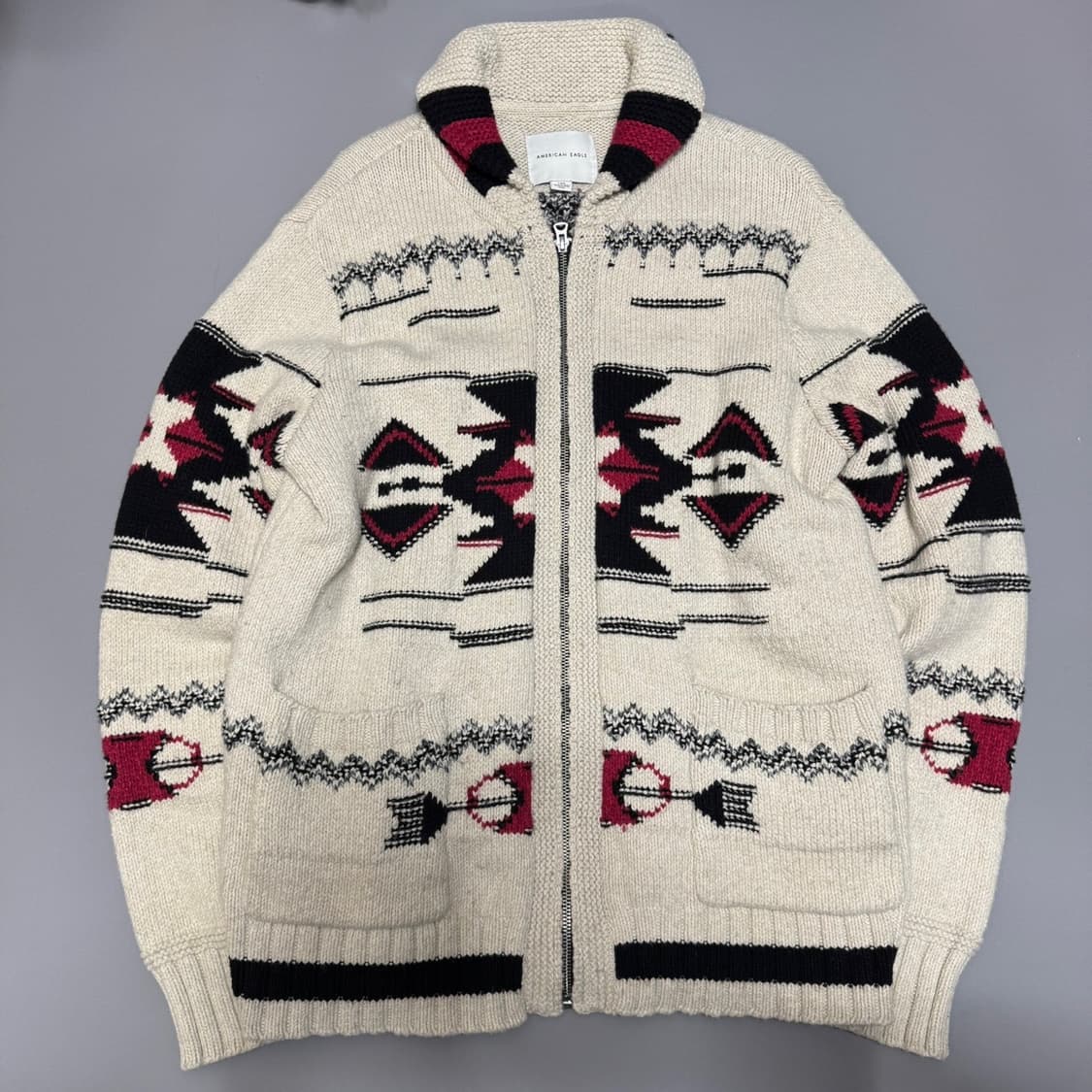 아메리칸이글 아이보리컬러 나바호 패턴 코튼 코위찬 니트 집업 가디건 상품이미지6