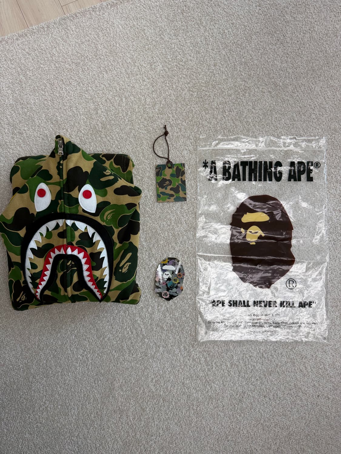 베이프 카모 세퍼레이트 샤크 풀 집 후드 그린(XL) 상품이미지2