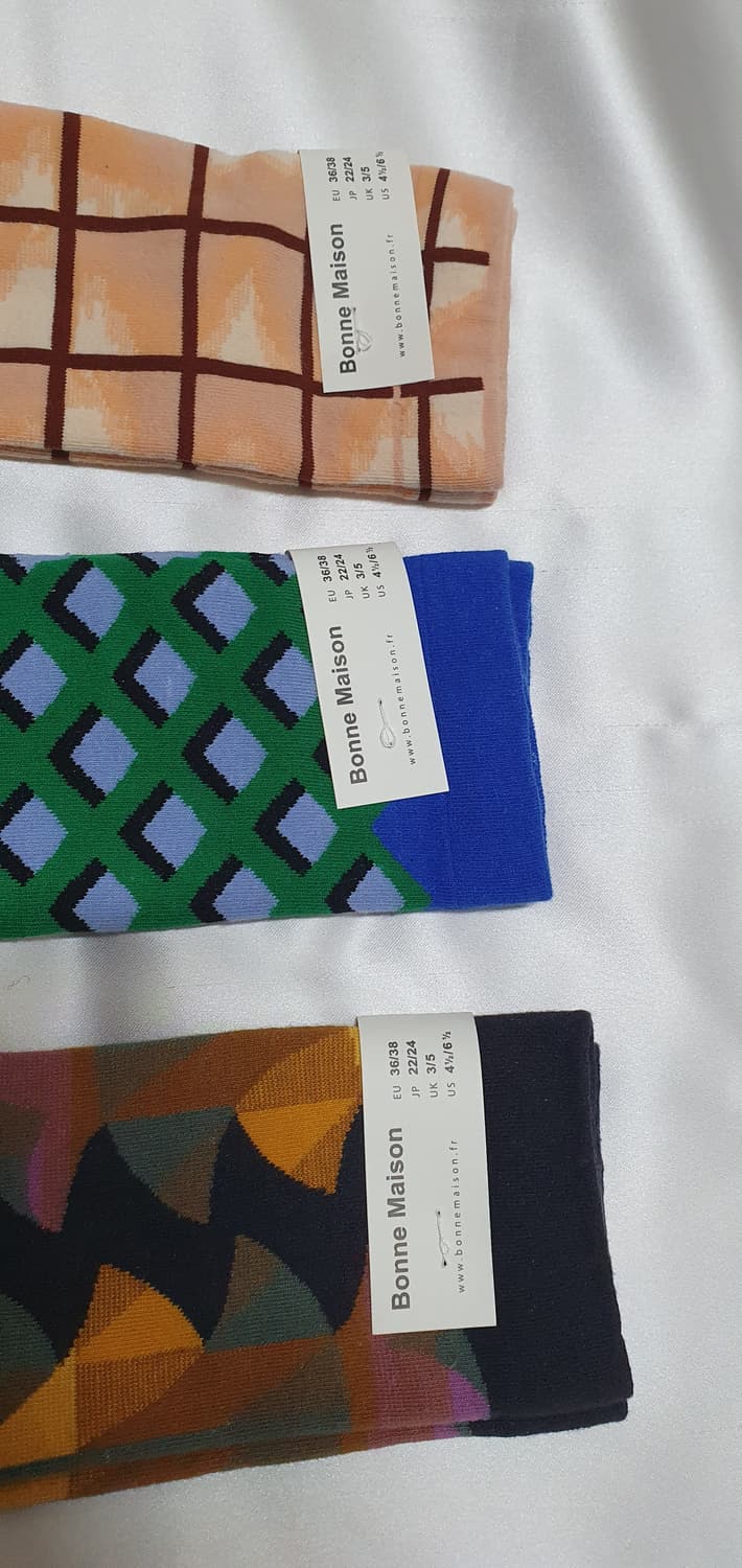 누드베이지 그린 블루  체크 추상파 Bonne Maison 본메종 양말 상품이미지8