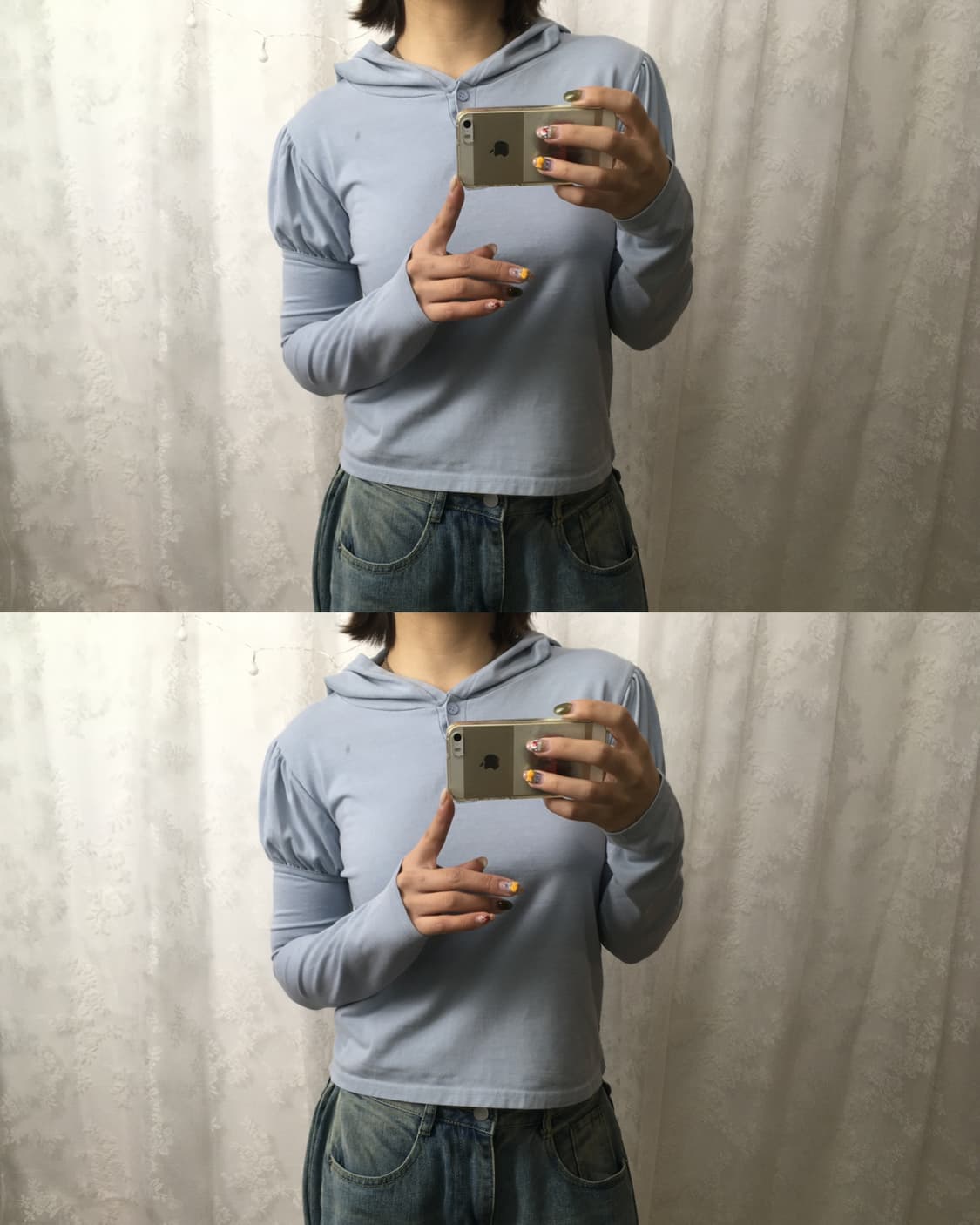 Powder Blue Puff Sleeve Cropped Hoodie 상품이미지5