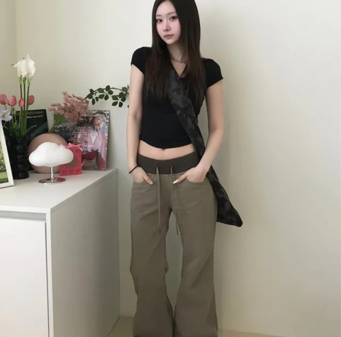 y2k 백포켓 카고 밴딩 로우라이즈 밴딩 롱팬츠 부츠컷 핀터깔 상품이미지8