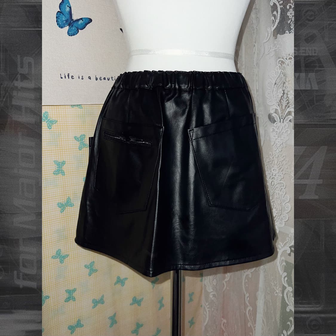 블랙 페이크 레더 카고 미니 스커트 상품이미지8