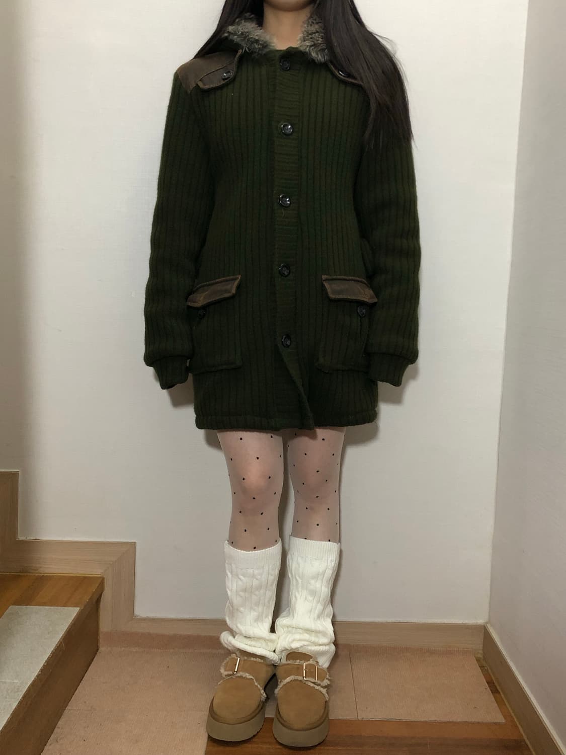 빈티지 카키 포켓 니트 원피스 상품이미지2