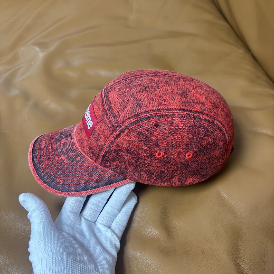 슈프림 캠프캡 모자 박스로고 코듀라 워시드 코랄 레드 상품이미지4