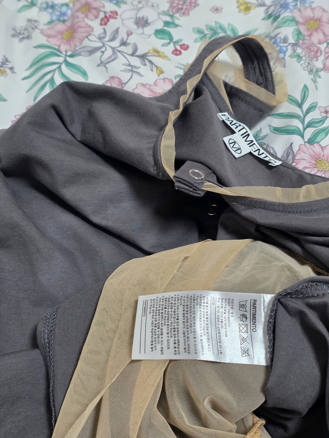 파르티멘토)차콜 콘트라스트 버튼업 레이어드 플레어 미니원피스발레코어빈티지 상품이미지3