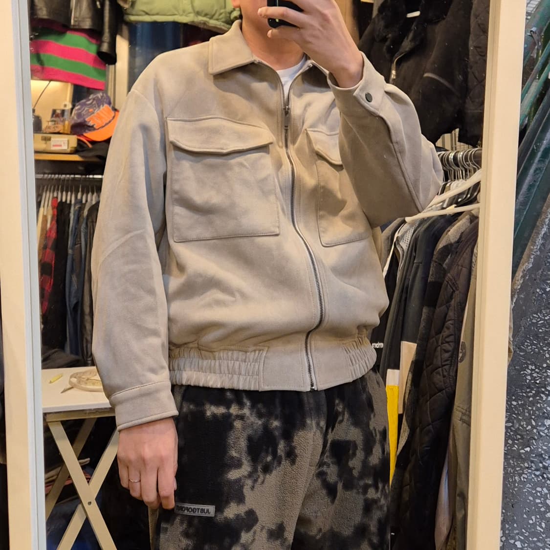 실사이즈 L~XL(착샷잇음) 베이지 블루종 스웨이드자켓  상품이미지3