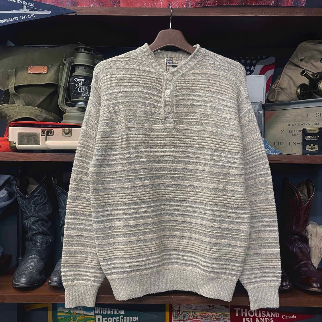 90s 모션픽쳐 버튼 브이 헨리넥 보카시 니트 스웨터 N503 상품이미지1