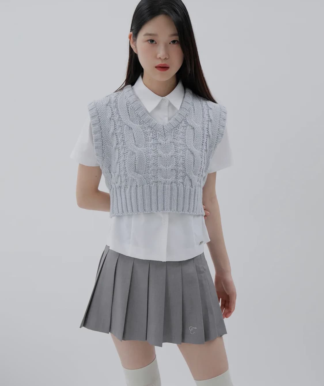 큐리티 케이블 니트 조끼 베스트 S 상품이미지1