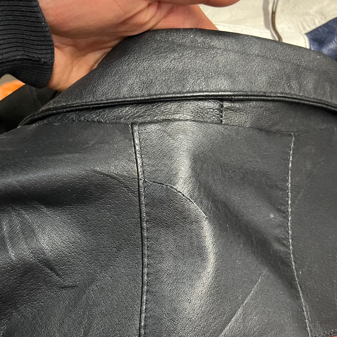 90s 빈티지 플래그 패치 가죽 자켓 (100-105) 상품이미지6