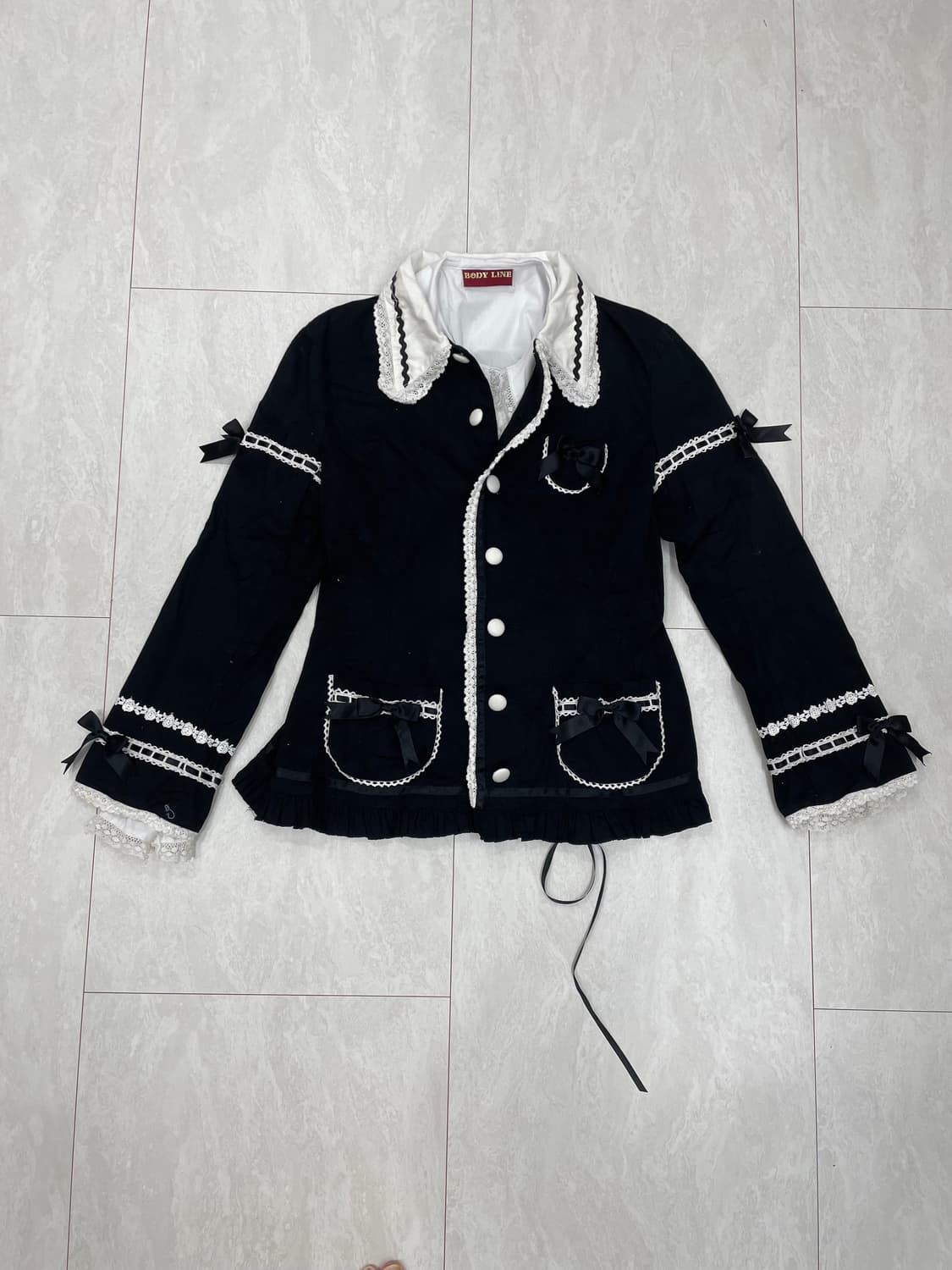 바디라인 아카이브 고스 로리타 블랙 레이스 리본 자켓/셔츠 세트 상품이미지1