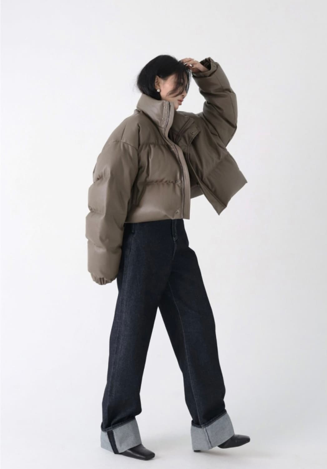 트리밍버드 레더 패딩 모카브라운 상품이미지1