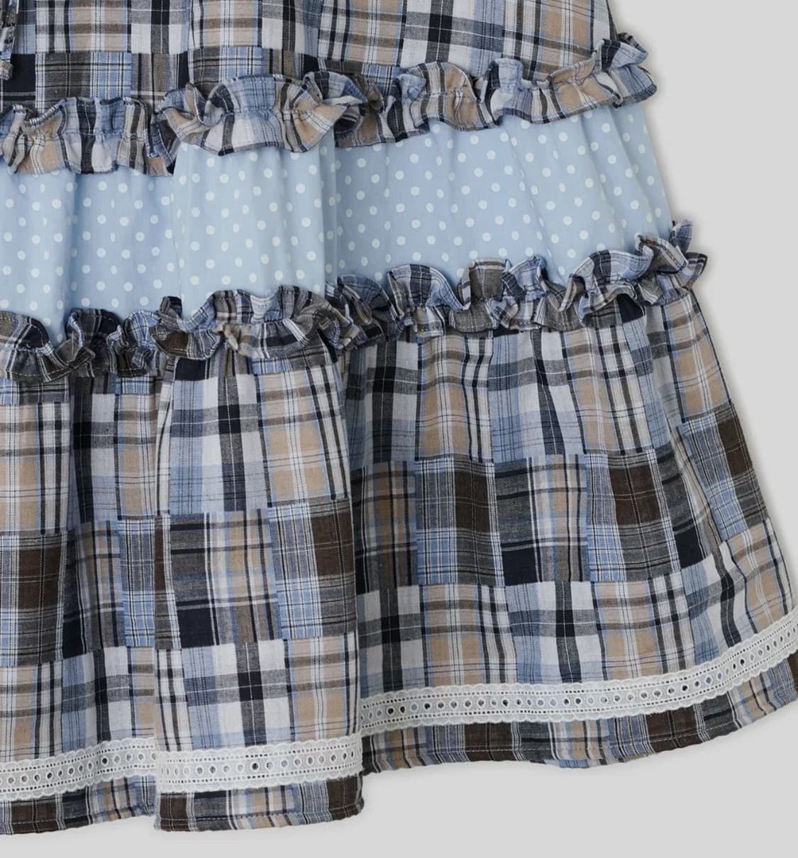 타입서비스 레이스 트림 러플드 체크 스커트 블루  상품이미지7