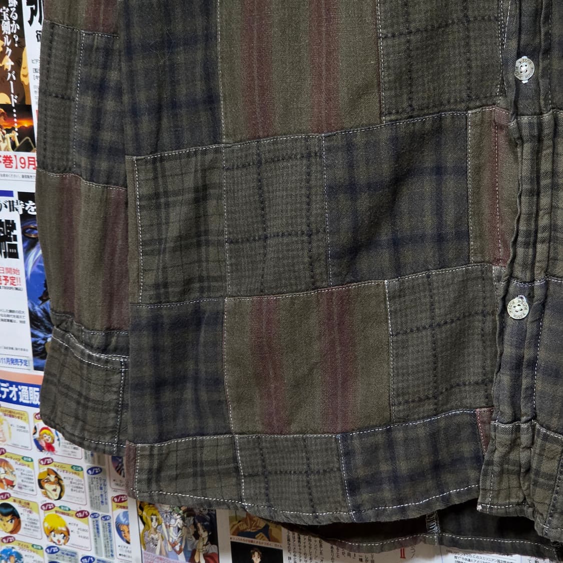 JPN 패치워크 카키 브라운 체크 코튼 셔츠 상품이미지5