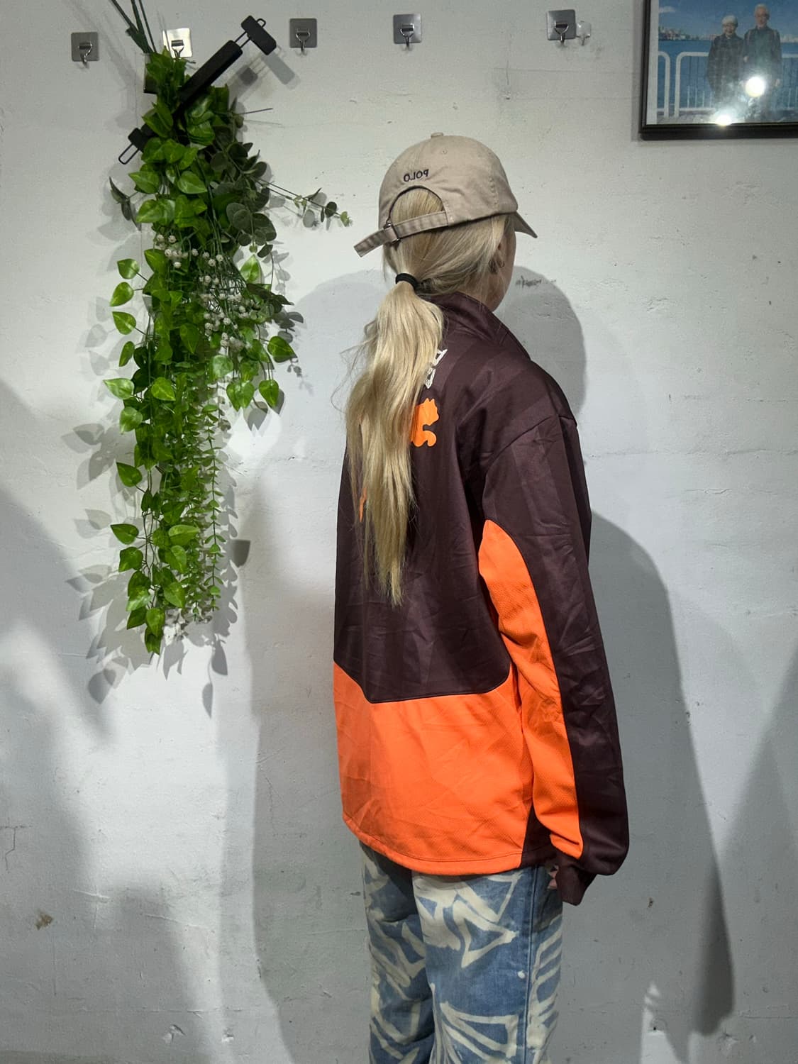 푸마 버건디 브라운 빅 로고 오렌지 오버핏 트랙탑 져지 L 상품이미지3