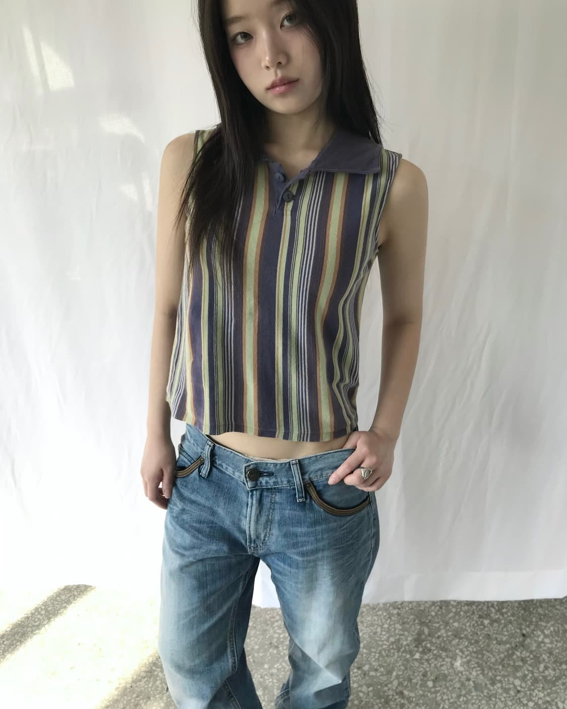 퍼플 스트라이프 슬리브리스  상품이미지4