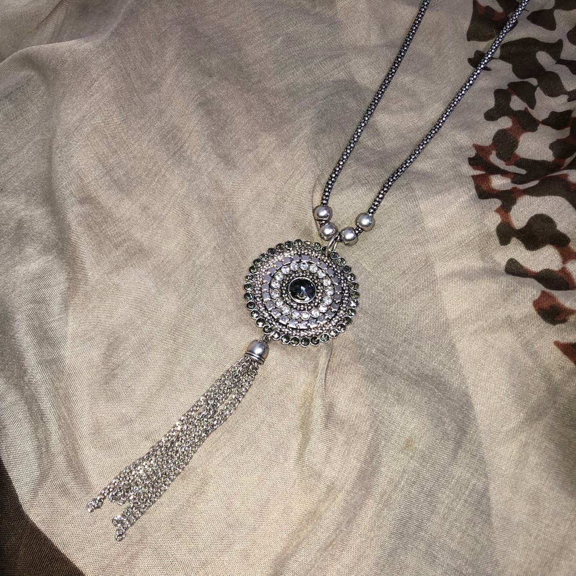 빈티지 태슬 드롭 원형 펜던트 실버 롱목걸이 오리엔탈 페어리 상품이미지2