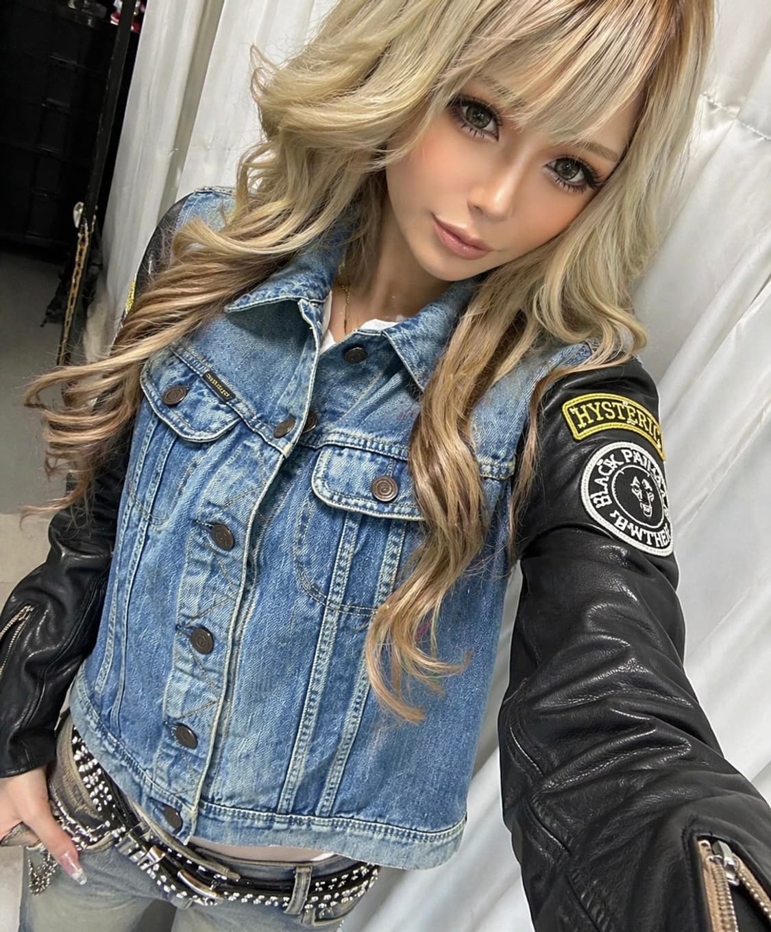 히스테릭 글래머 아카이브 패치 가죽 청재킷 상품이미지1