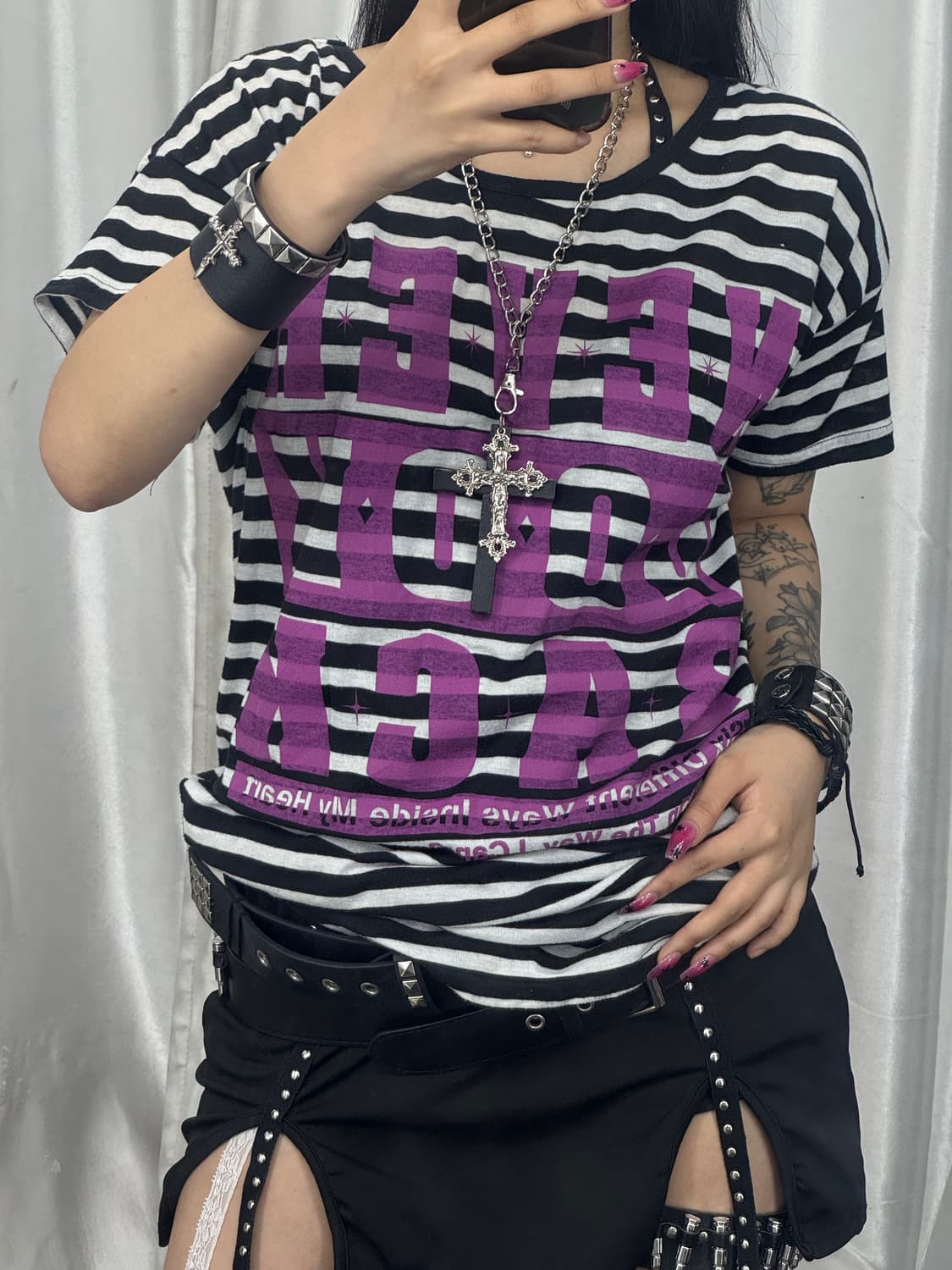 Punk Lettering Stripe Short Sleeve 상품이미지1