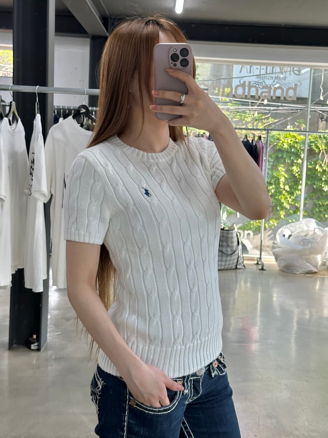 폴로 큐알텍 피마코튼 꽈배기 케이블 반팔니트 상품이미지3