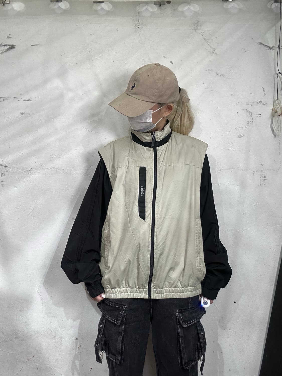 데상트 배이지 블랙 골프 배색 바람막이 기능성 잠바 M 상품이미지2