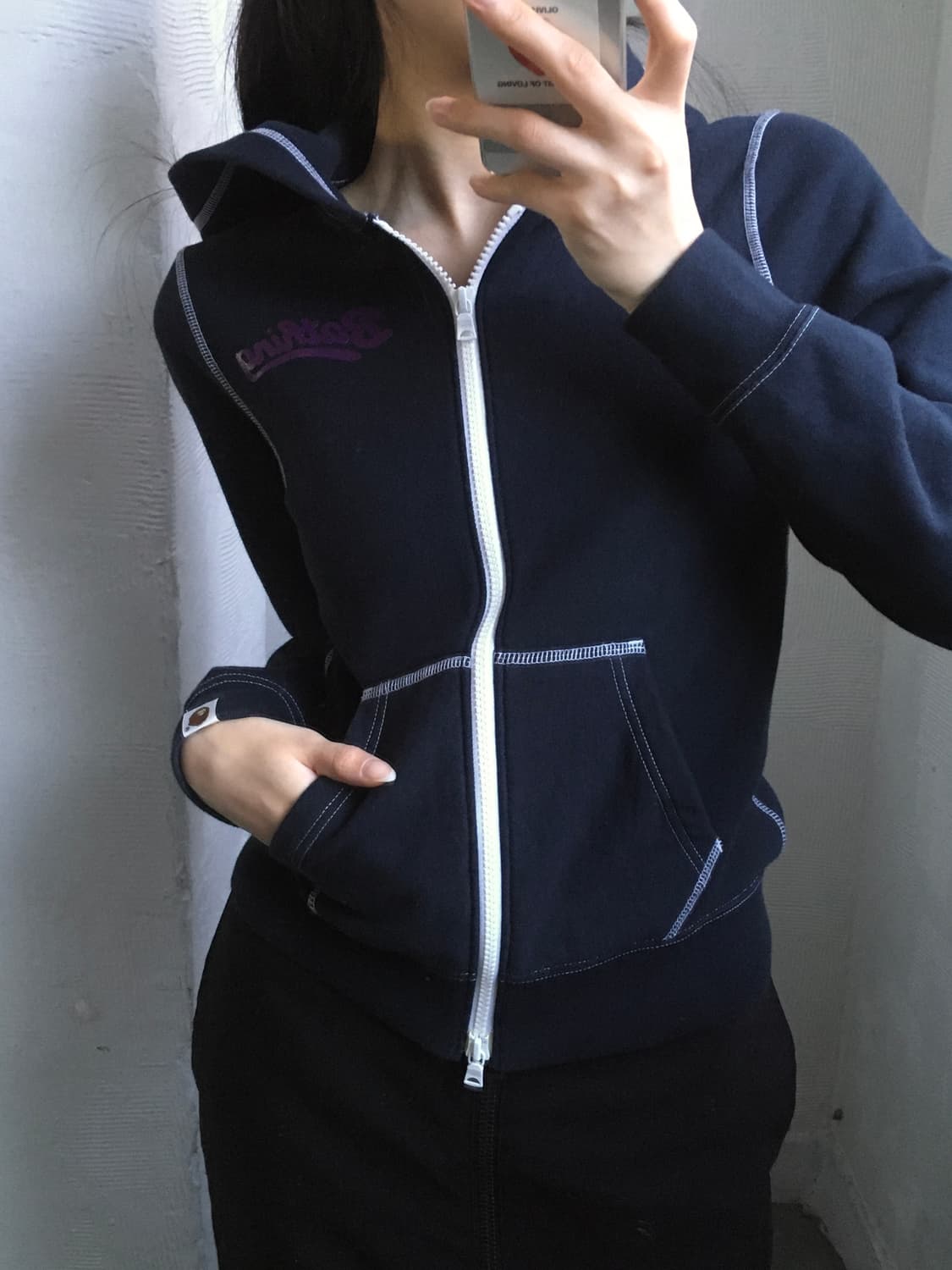 Bape 베이프 네이비 스티치 로고 후드집업 상품이미지1