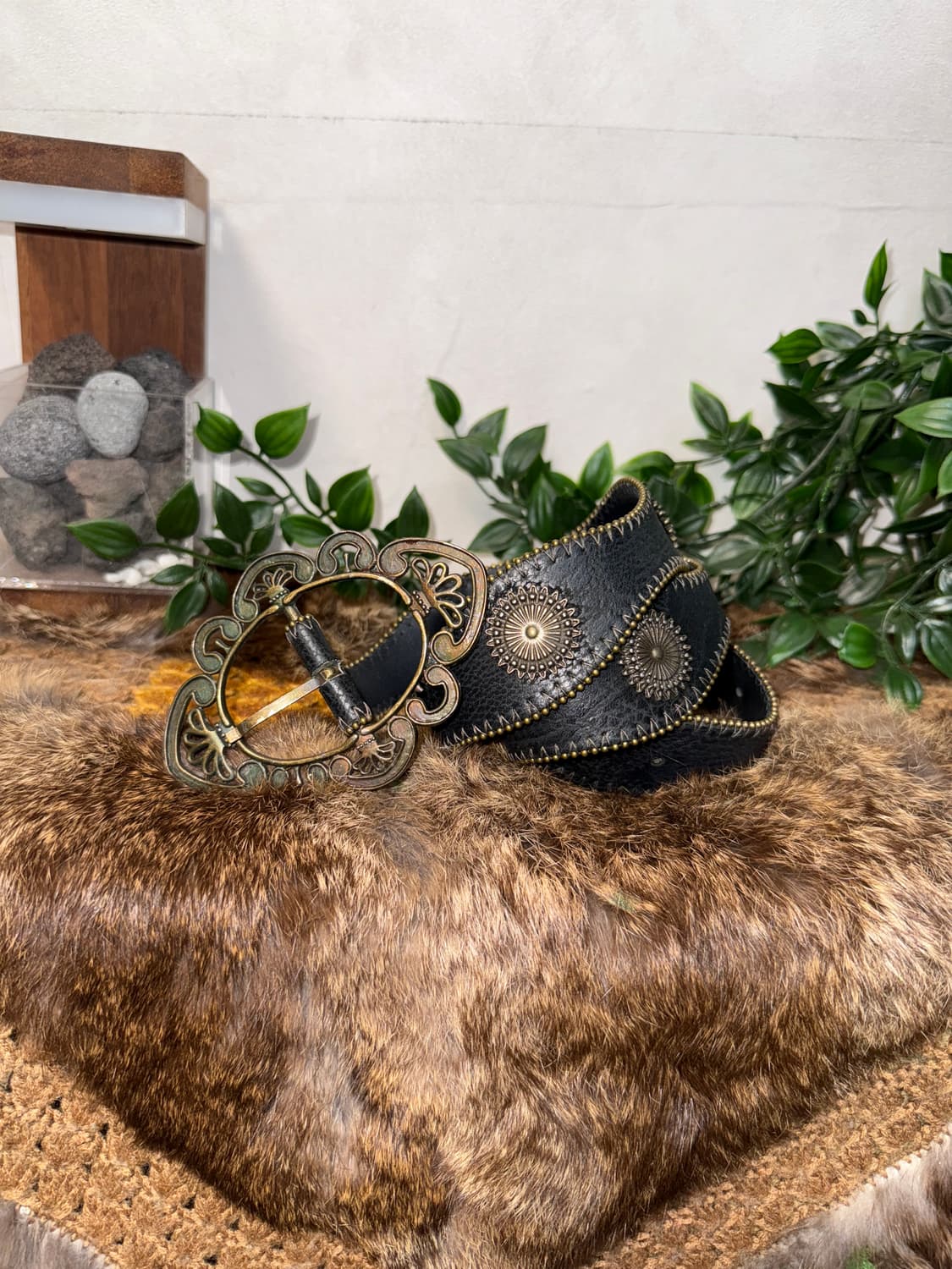 Black oriental charm wave buckle belt 상품이미지1