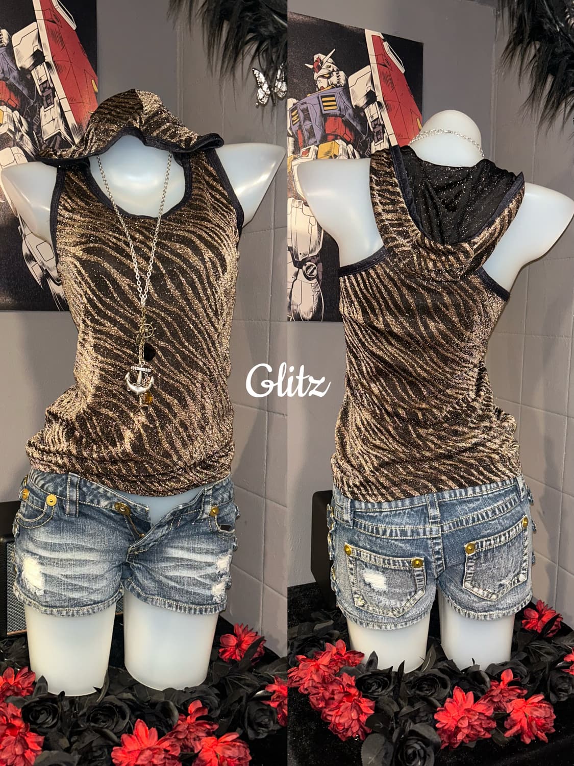 Glitz 글리츠 글리터 지브라 후드 나시 갸루y2k 상품이미지2